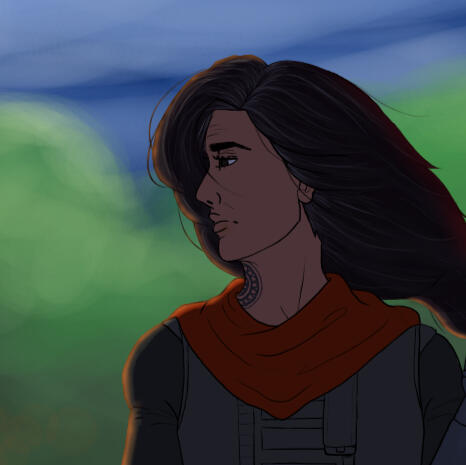 Battleready Human Mandalorian woman staring off into the distance