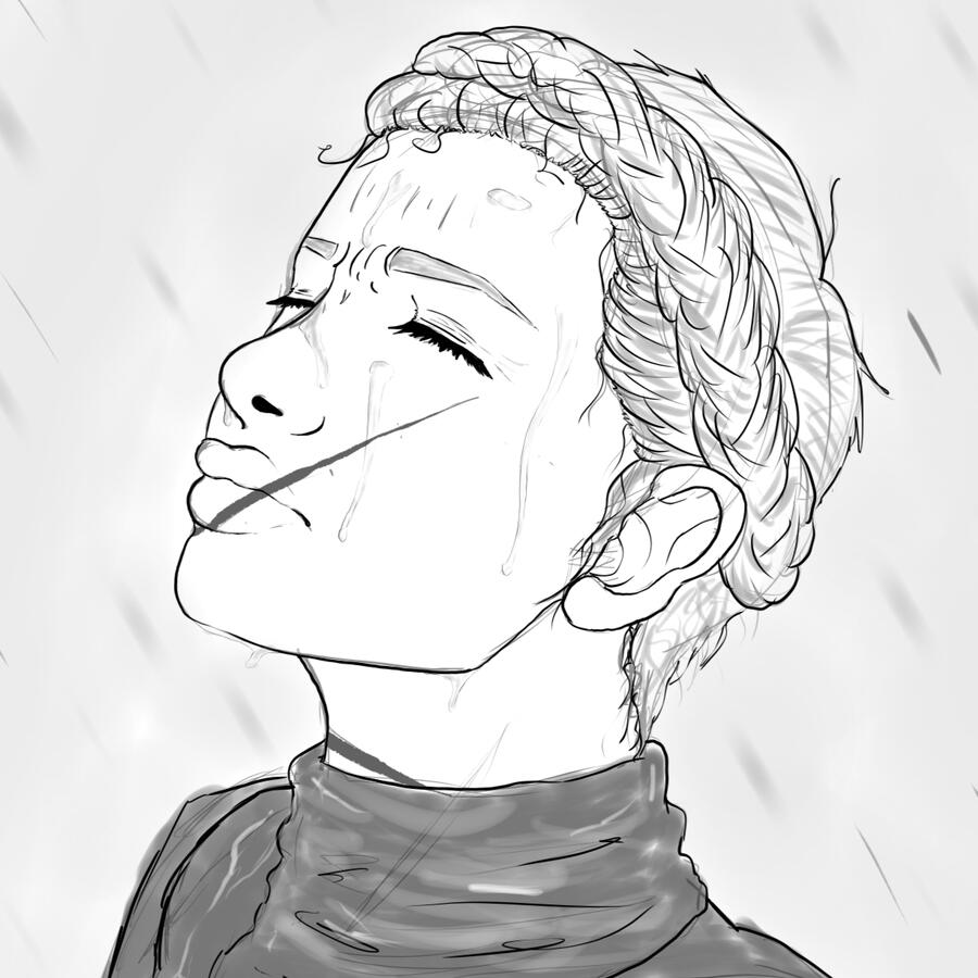 Untitled Helmetless Human Mandalorian Female standing in the rain